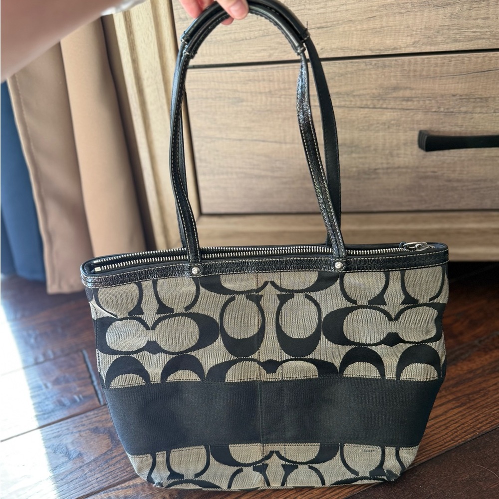 Coach Signature Black and Gray Tote